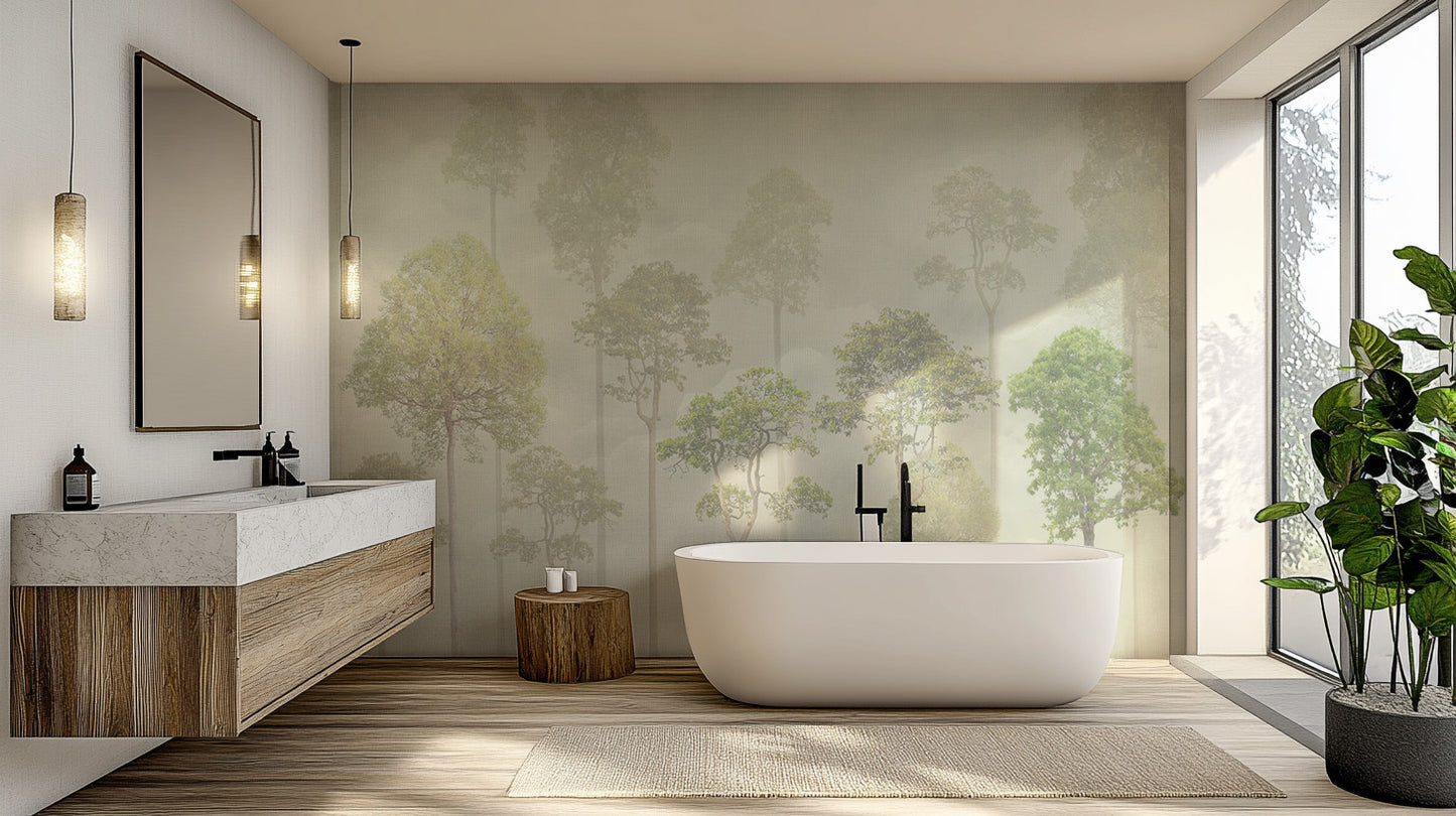 Misty Forest Green Wallpaper