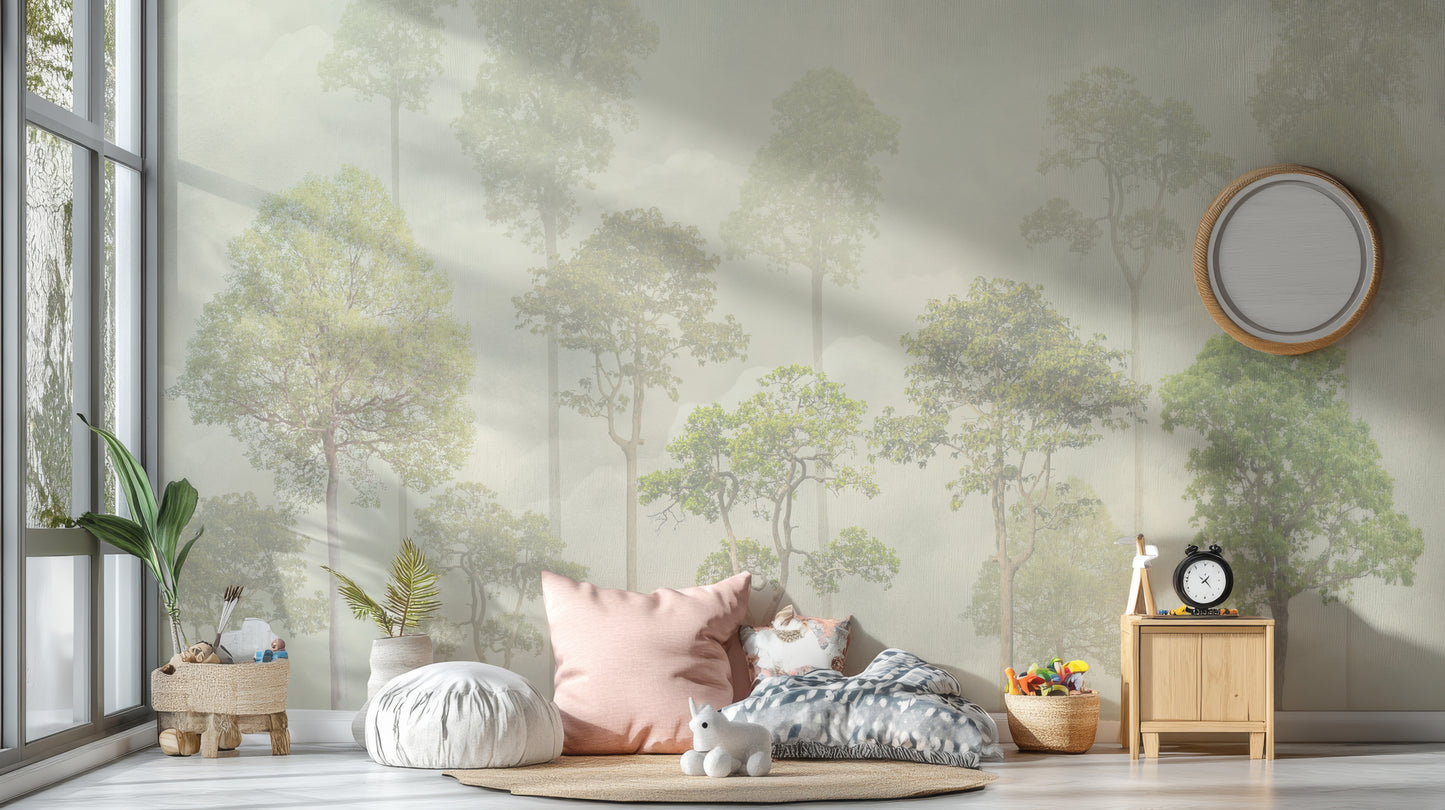 Misty Forest Green Wallpaper