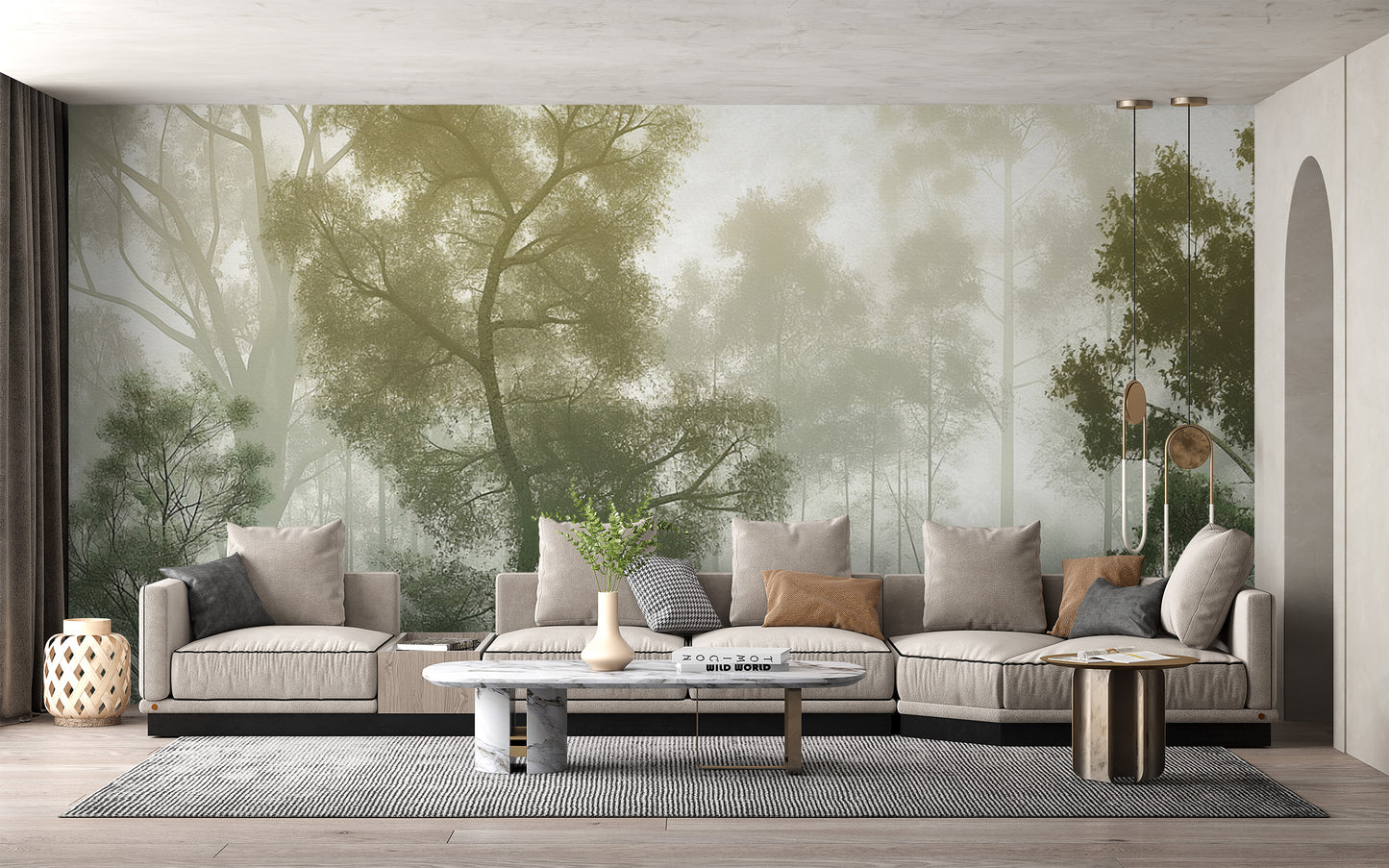 Realistic forest wallpaper for walls with dreamy textures
