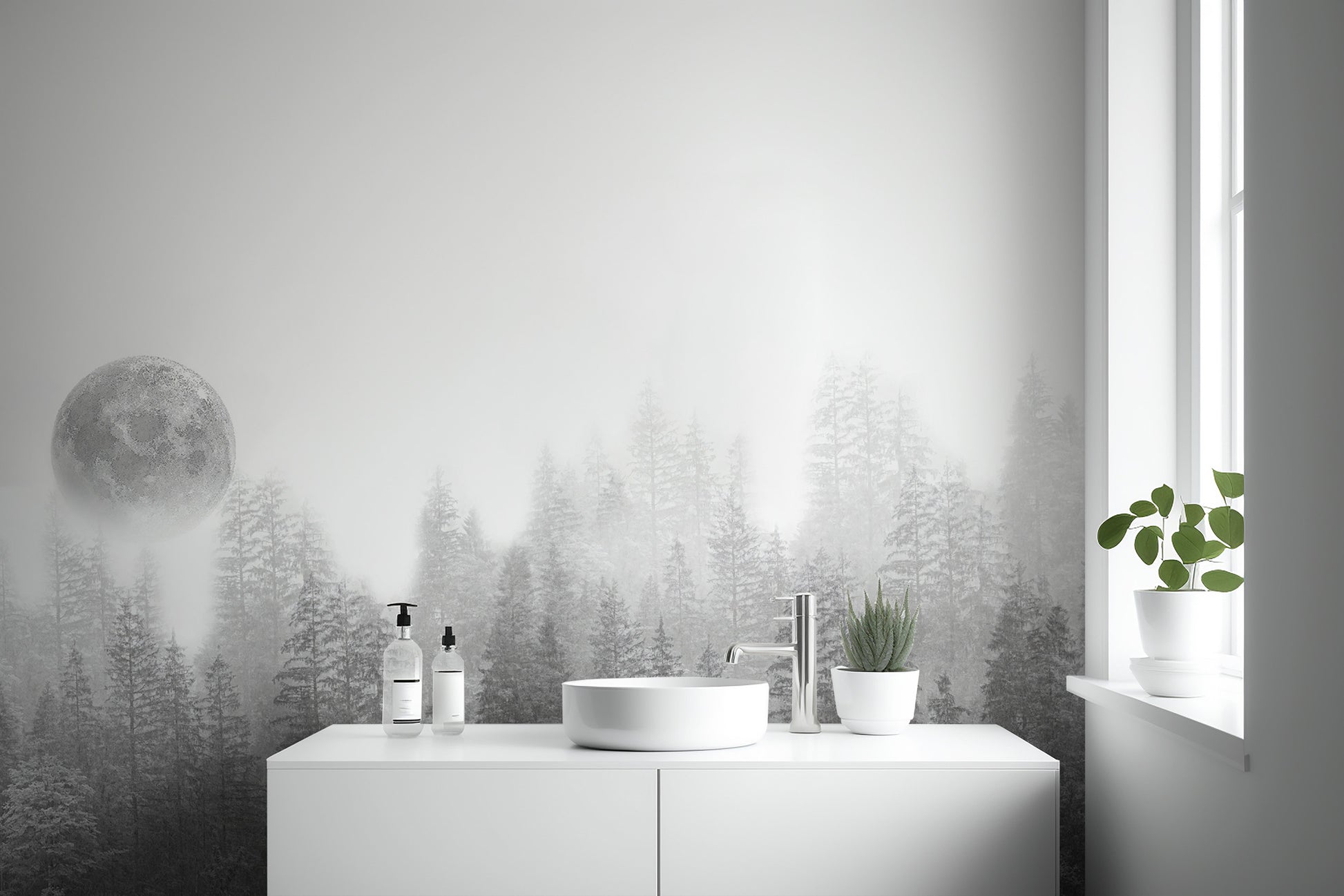 Ethereal moonlit forest wallpaper design
