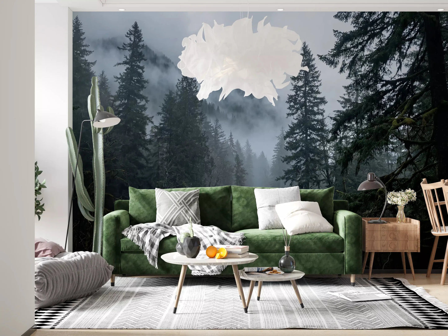 Fresque murale « Chemin forestier brumeux en hiver »