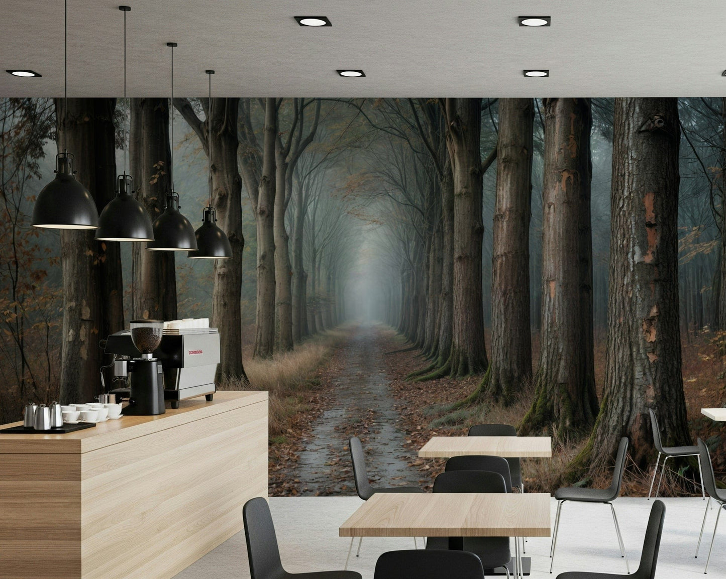 Wandbild „Nebeliger Waldweg“