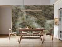Ethereal fog enveloping the rich Misty Forest Canopy wall mural.