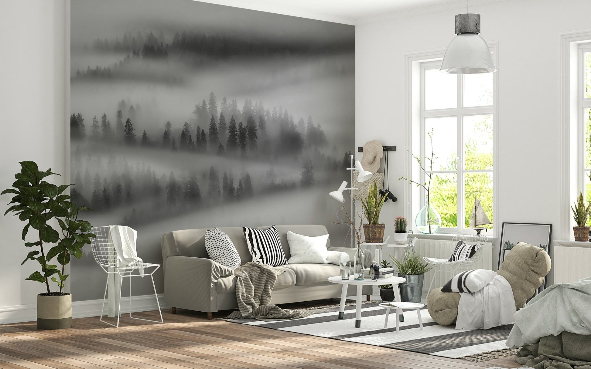 Atmospheric woodland scene, foggy mountain ridges, perfect forest print.