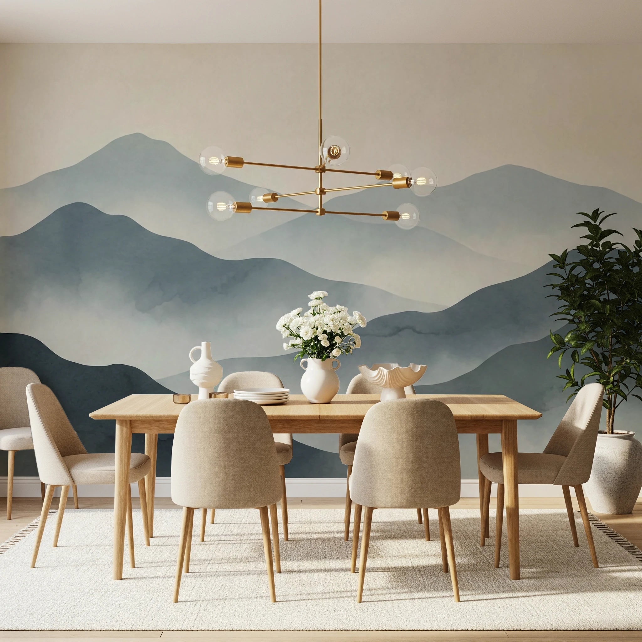 Misty Mountain Haze Wall Mural - Modern Landscape Decor