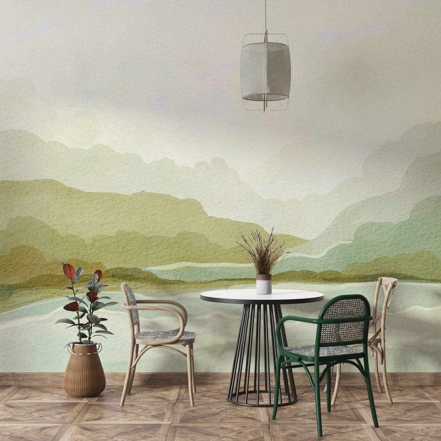 Wall mural featuring majestic misty mountain views

