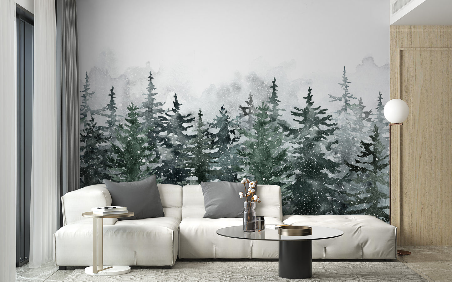 Misty Pine Winter Forest Wallpaper Mural - Giffywalls