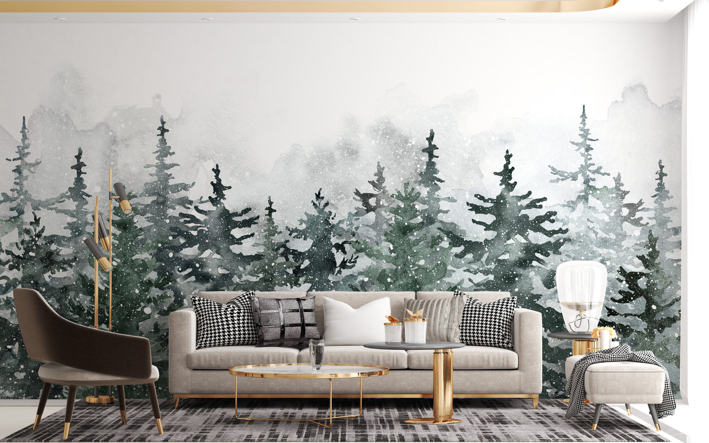 Misty Pine Winter Forest Wallpaper Mural - Giffywalls