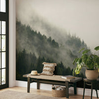 A calming serene mountain wallpaper mural that defines a space.

