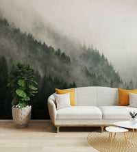 A tranquil misty woods wall mural for your decor.

