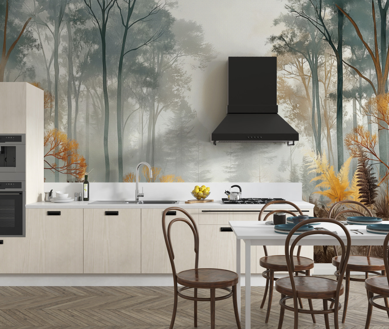 Mural de tapet de pădure albă de soare