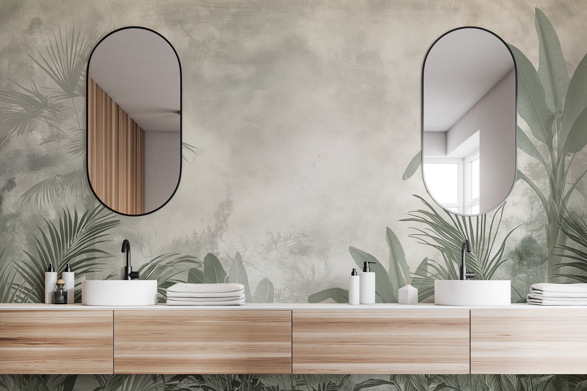 Vintage botanical wallpaper mural with dense foliage
