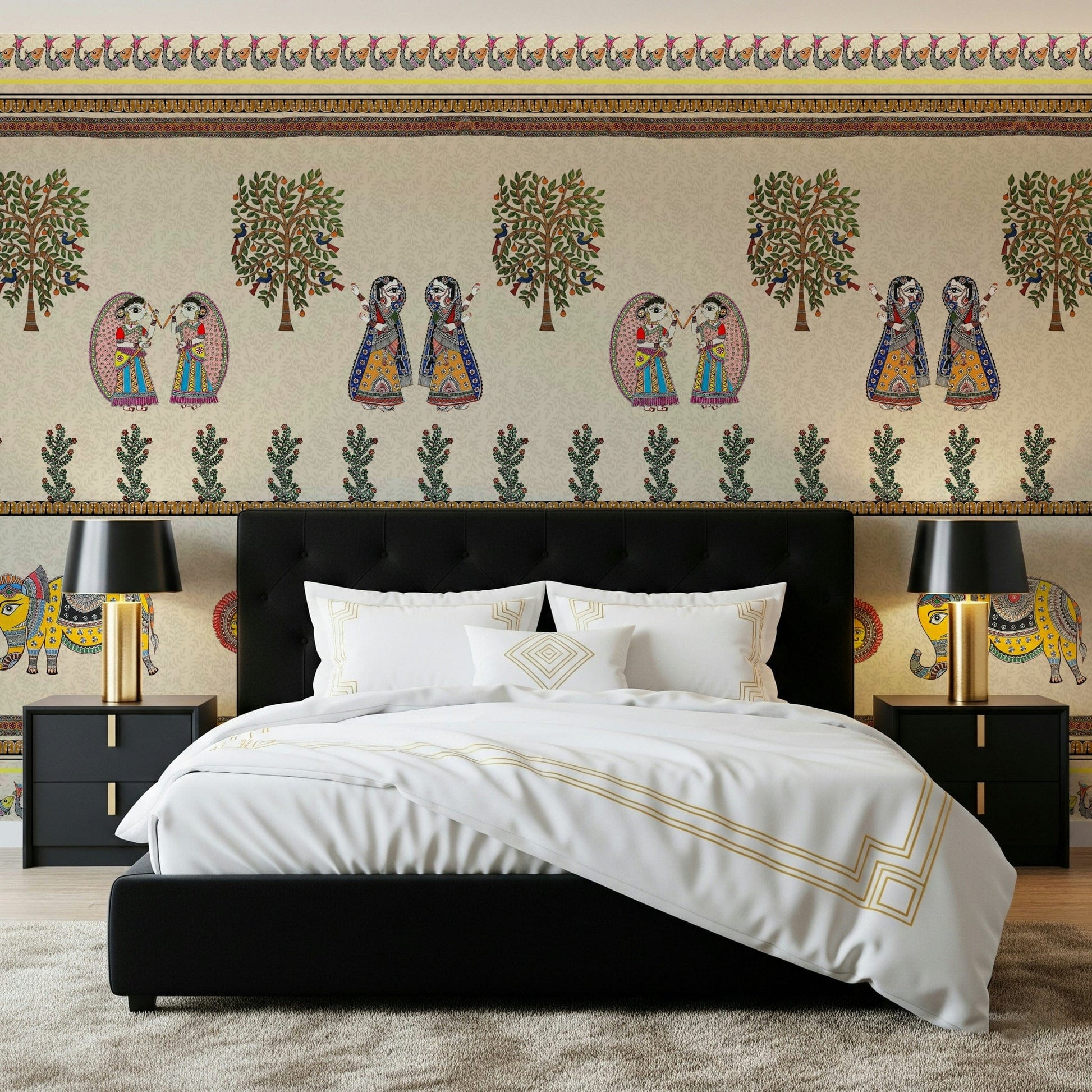 Indian folk art inspired Mithila wall mural design