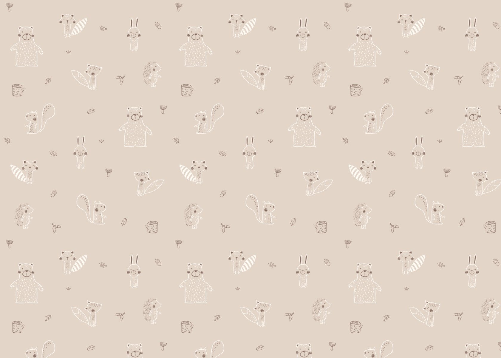 Beige Baby Forest Friends tapet in your room — zoomed