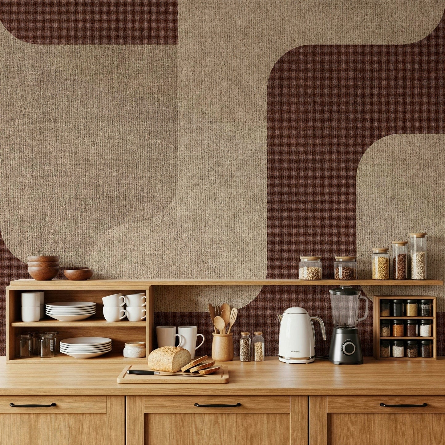 Cozy textured wall surface mural Mocha Curves Design.