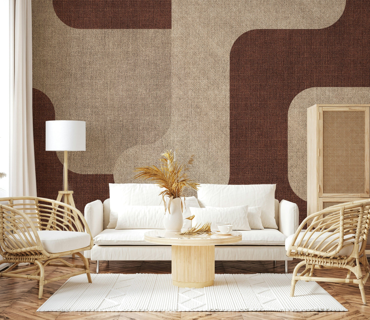 Stylish beige and brown rounded shapes wallpaper for walls.