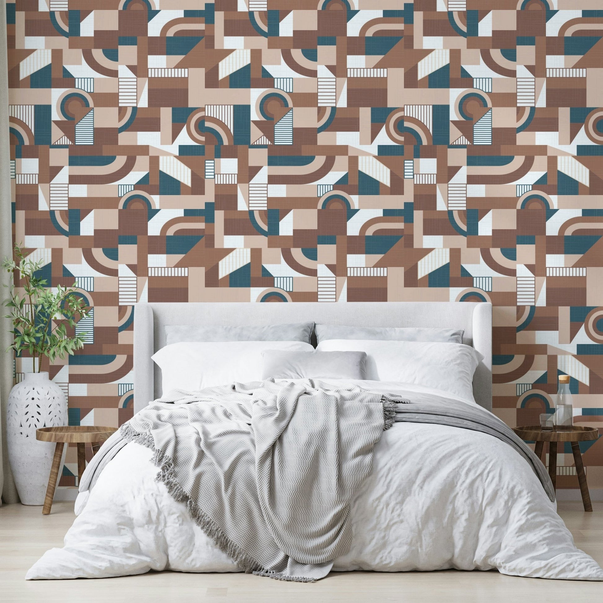 The mural extends across the entire wall, creating a clean backdrop.

