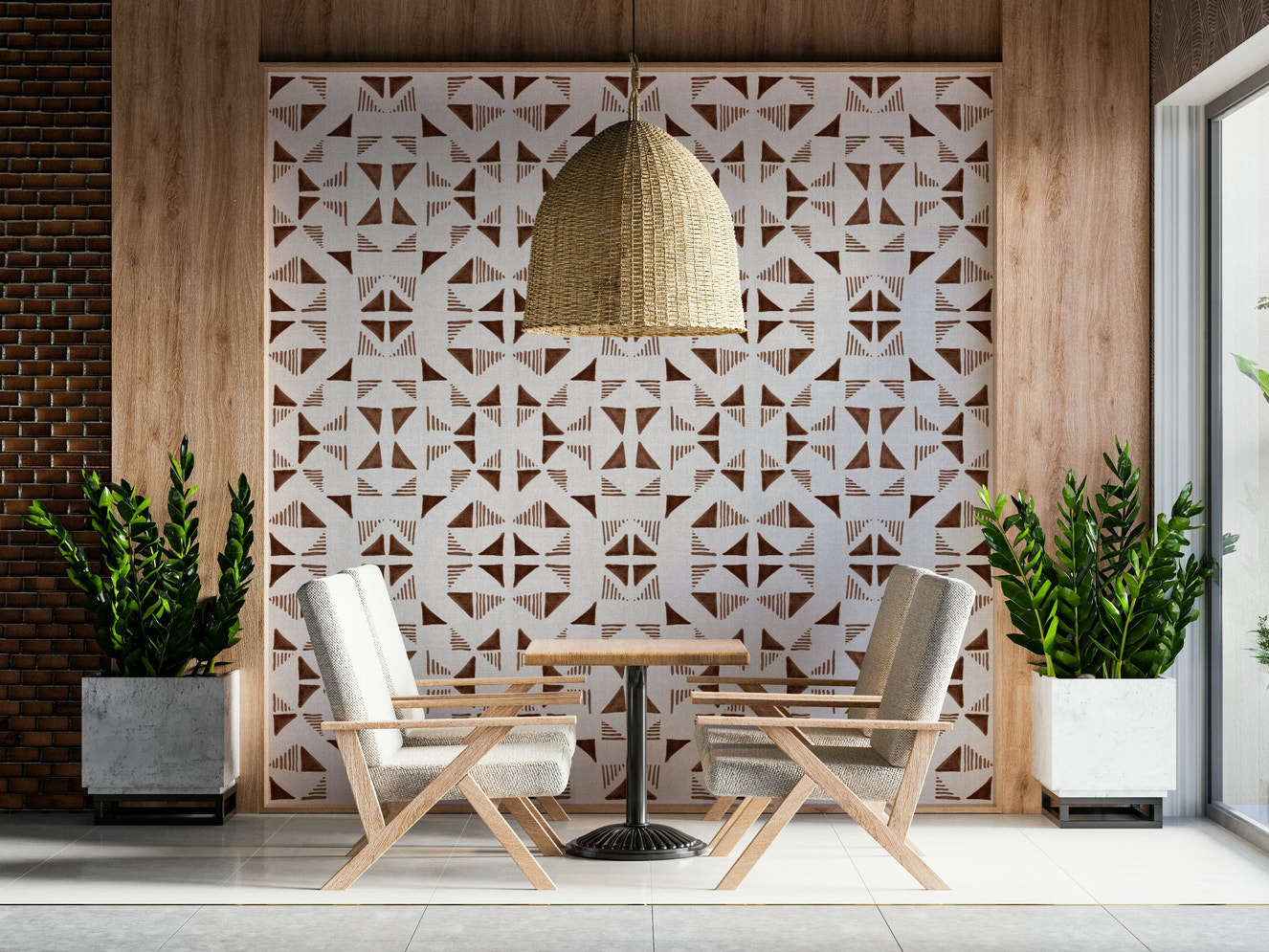 Triangles Composition Mocha Wallpaper featuring geometric shapes in warm mocha and beige tones.