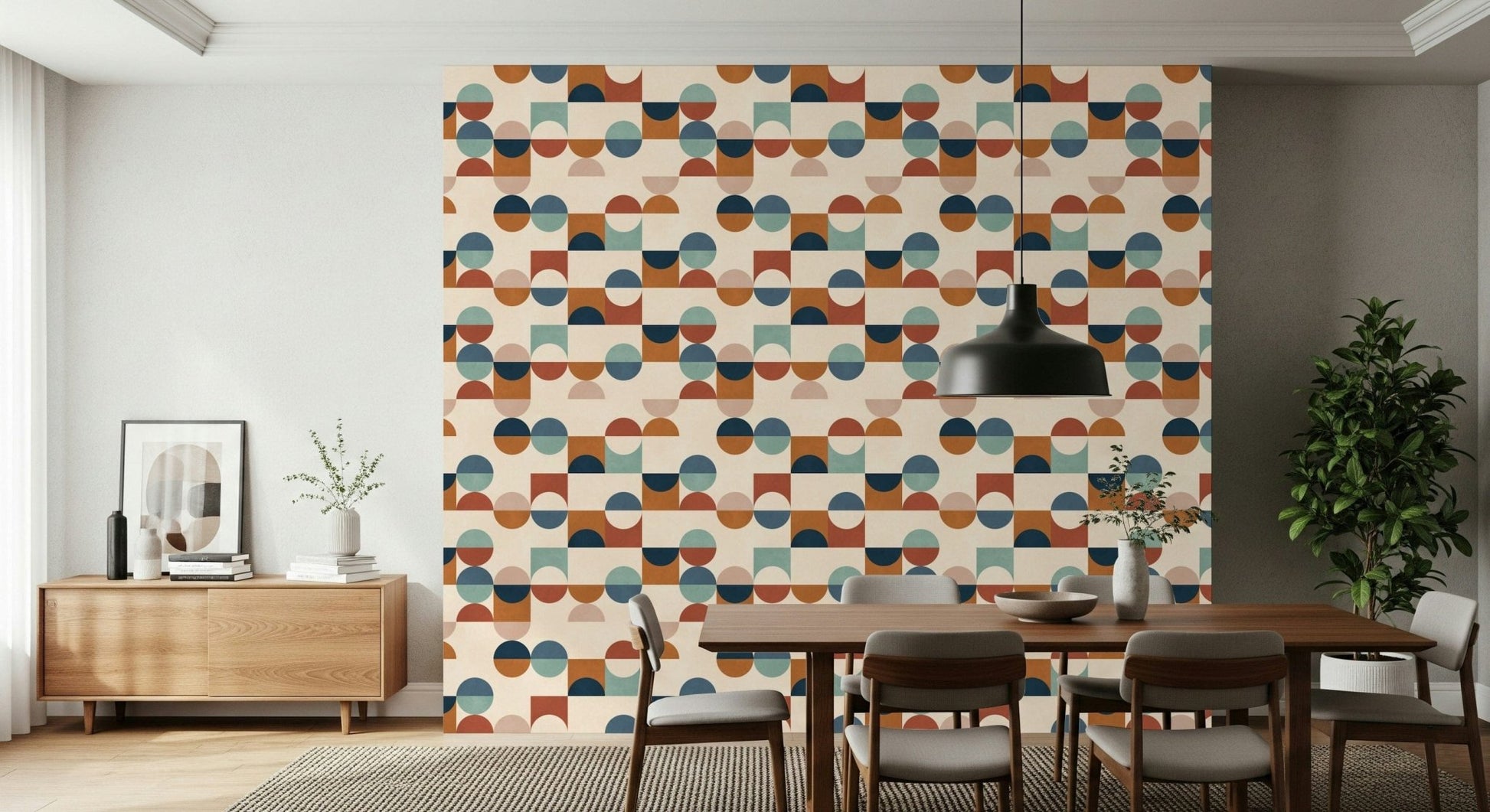Mid century block wallpaper in warm hues