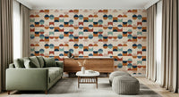 Modern block circle wallpaper in earthy tones