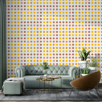 Modern workspace with a subtle and organized polka dot wall mural.