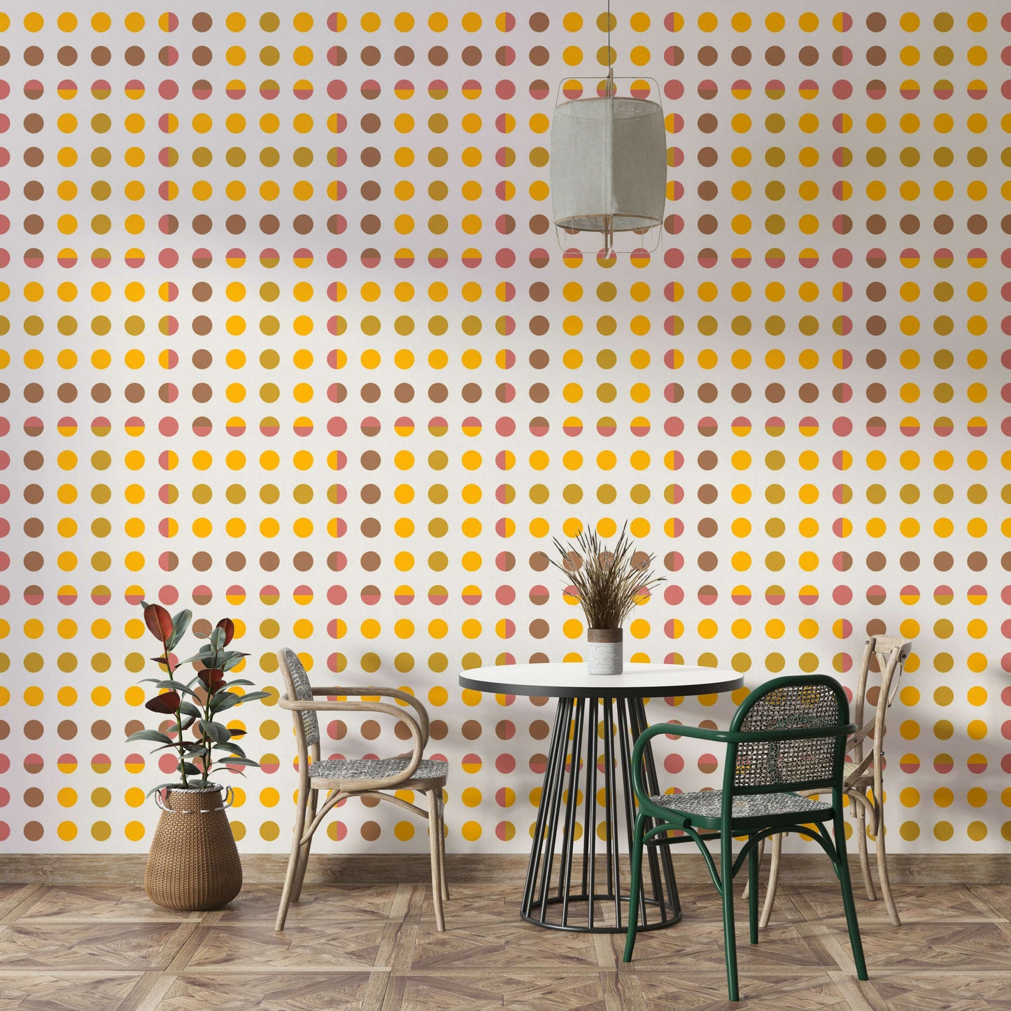 Mod Dots 1 Wallpaper installed on an entryway feature wall in an apartment.