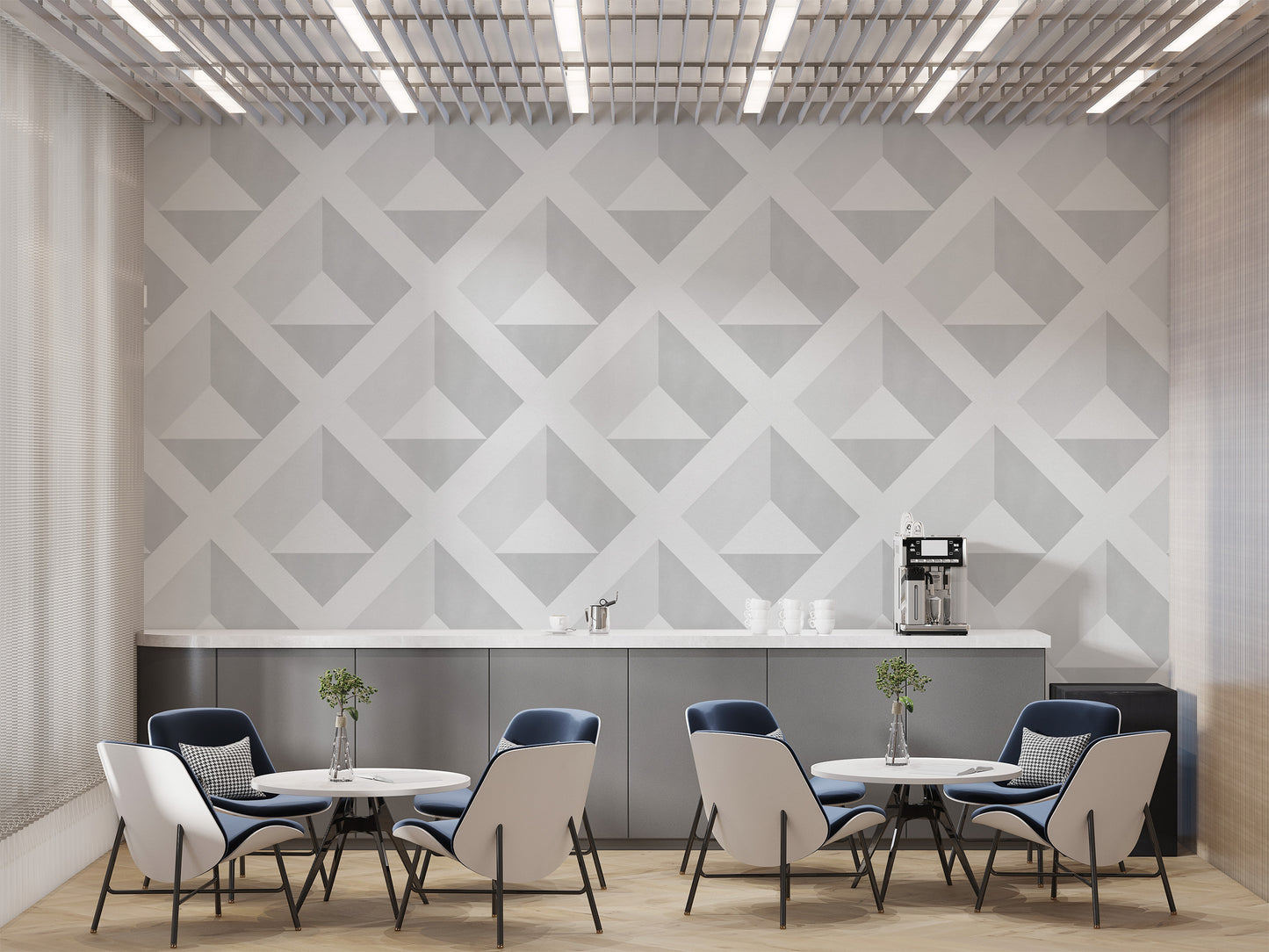 Minimalist 3D wall mural with modern geometric style
