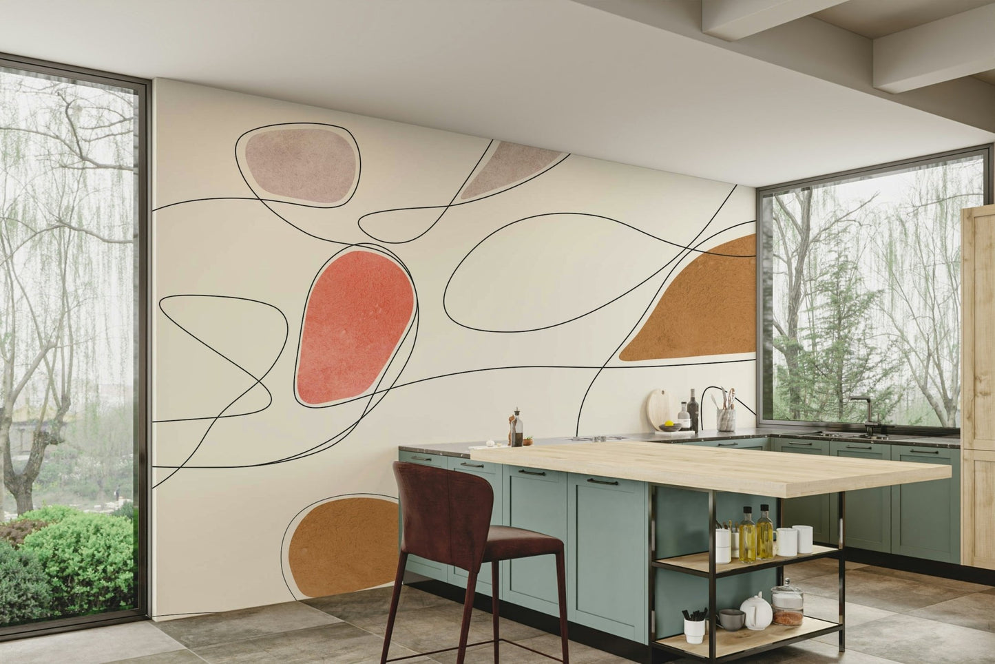 The image shows a full wall with subtle waves of color.

