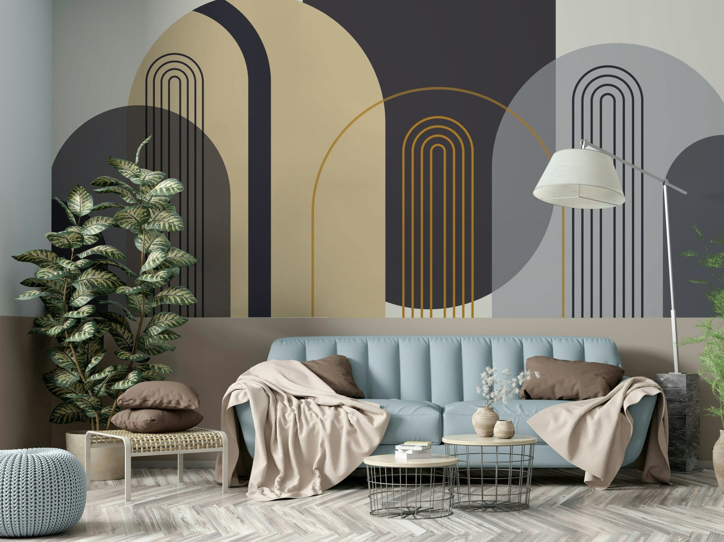 The image shows a peaceful, modern-style pattern with arched shapes.

