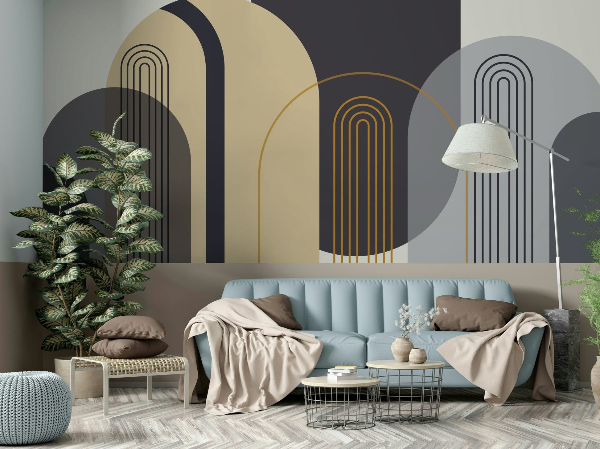 The image shows a peaceful, modern-style pattern with arched shapes.

