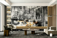 Street-art inspired wallpaper with city icons

