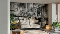Graphic wall mural for lofts and modern spaces

