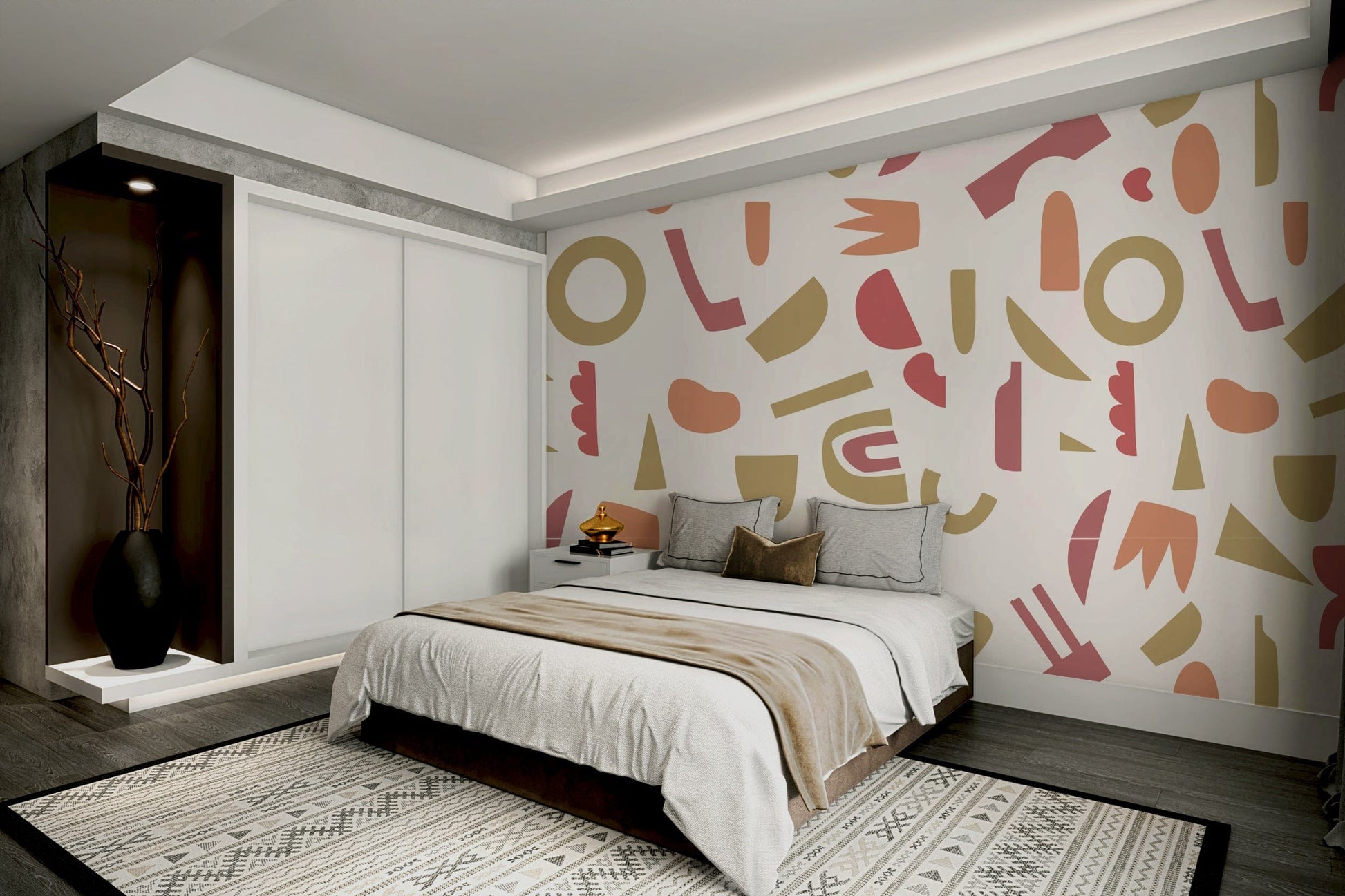 The design features a repeating pattern of soft, interconnected shapes.

