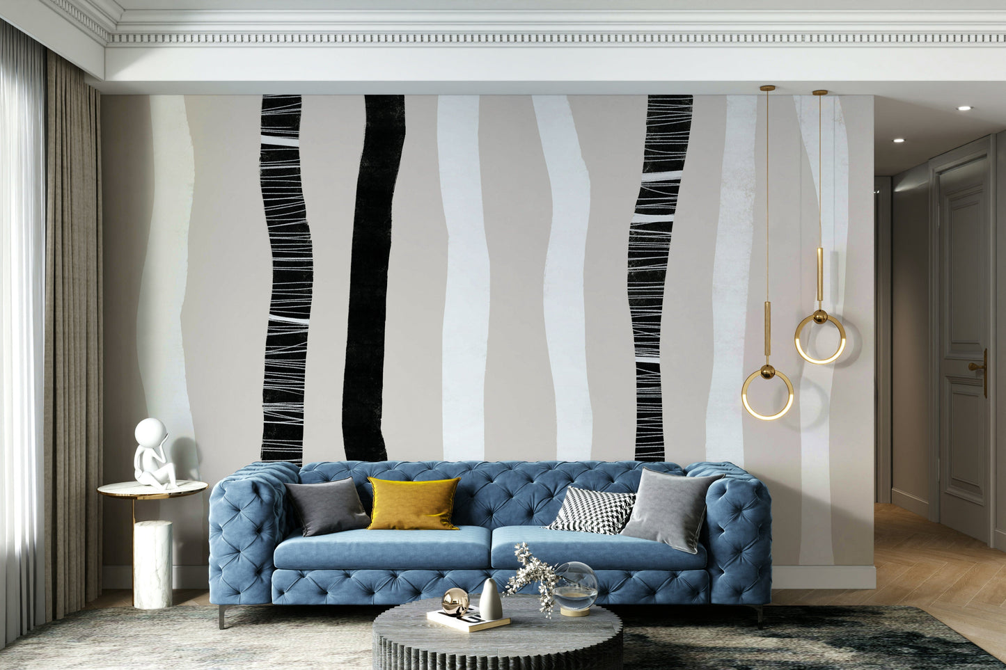 A beautiful modern art wall mural of birch trees.


