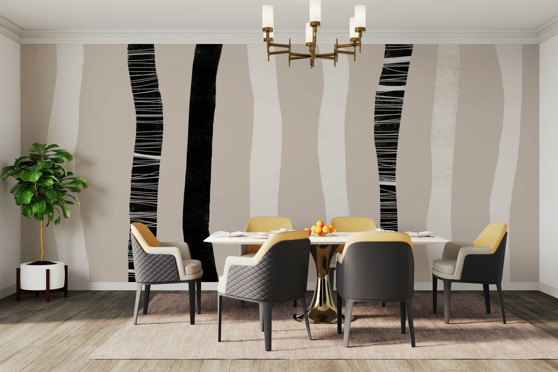 A contemplative white birch tree wallpaper mural for a feature wall.

