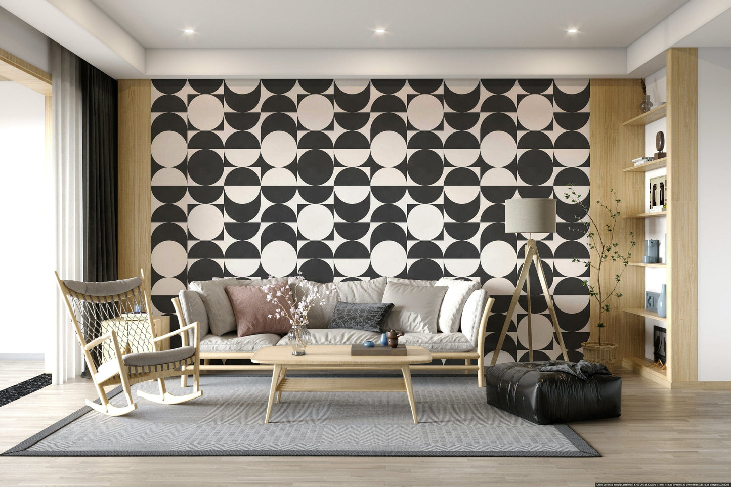 Modern Lunar Echoes 2 geometric wallcovering monochrome style.