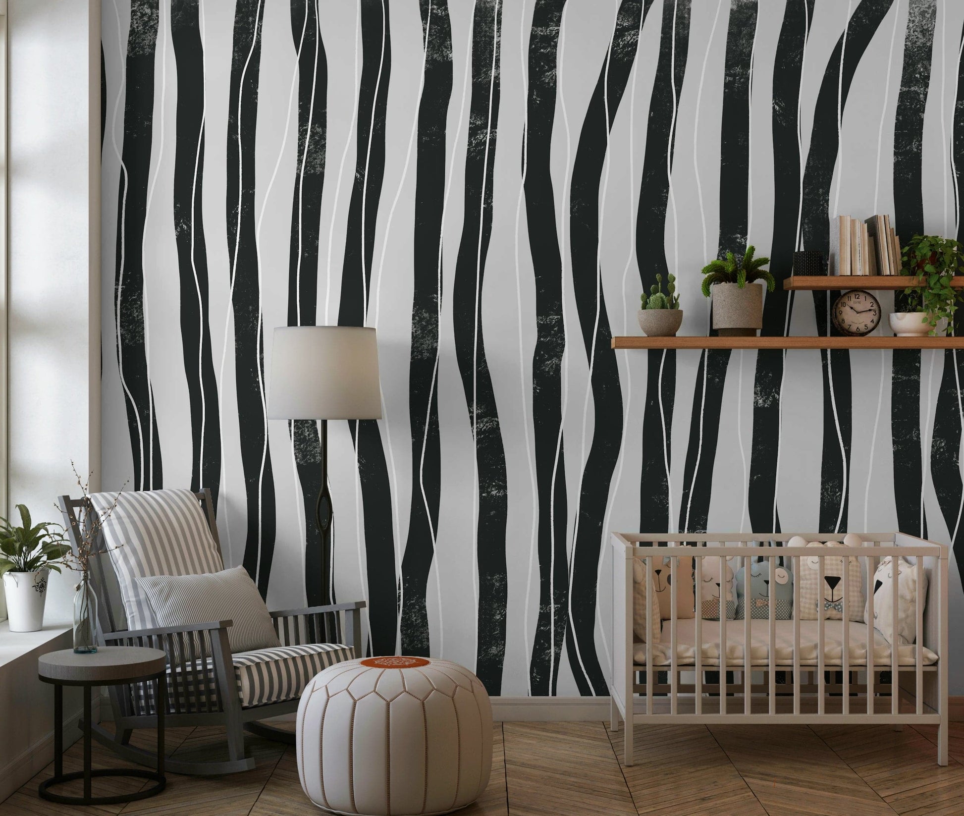 A beautiful modern art wall mural of delicate lines.