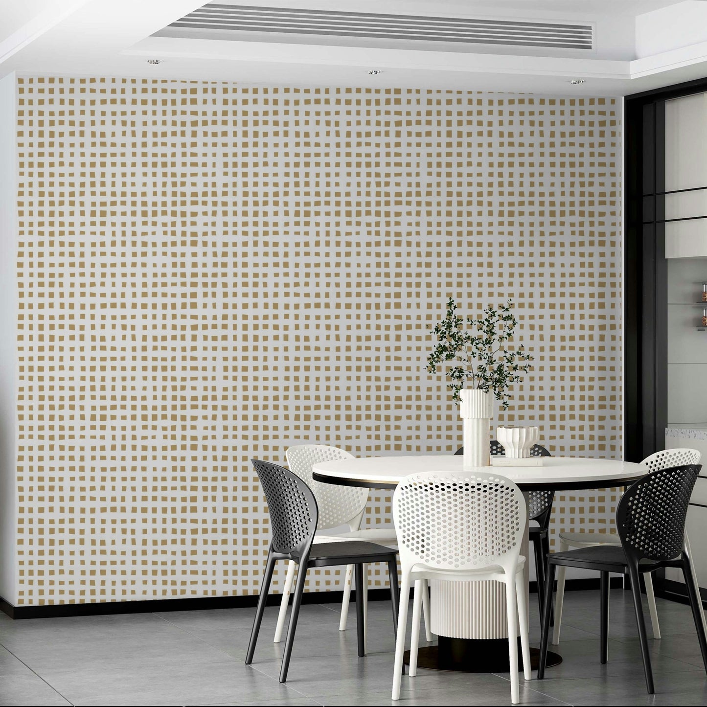 Beige mural with quiet geometric layout
