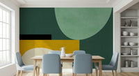 A calming abstract design wallpaper mural that defines a space.