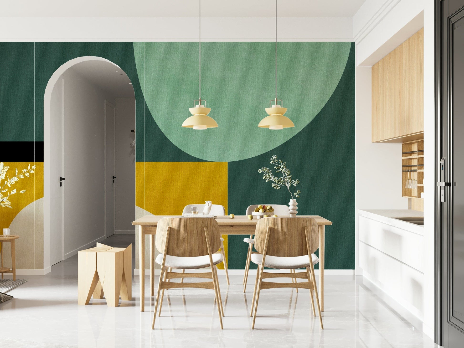 An artistic minimalist form mural for home decor.
