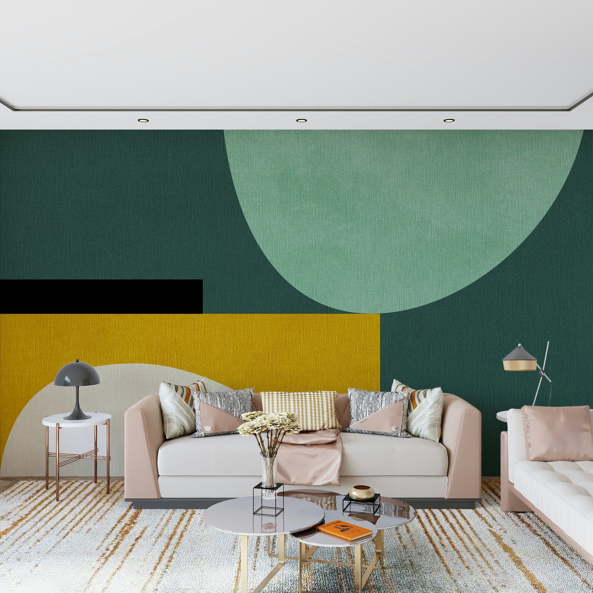 A contemplative fluid design wallpaper mural for a feature wall.