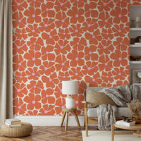 Elegant floral wallpaper with coral-colored flowers

