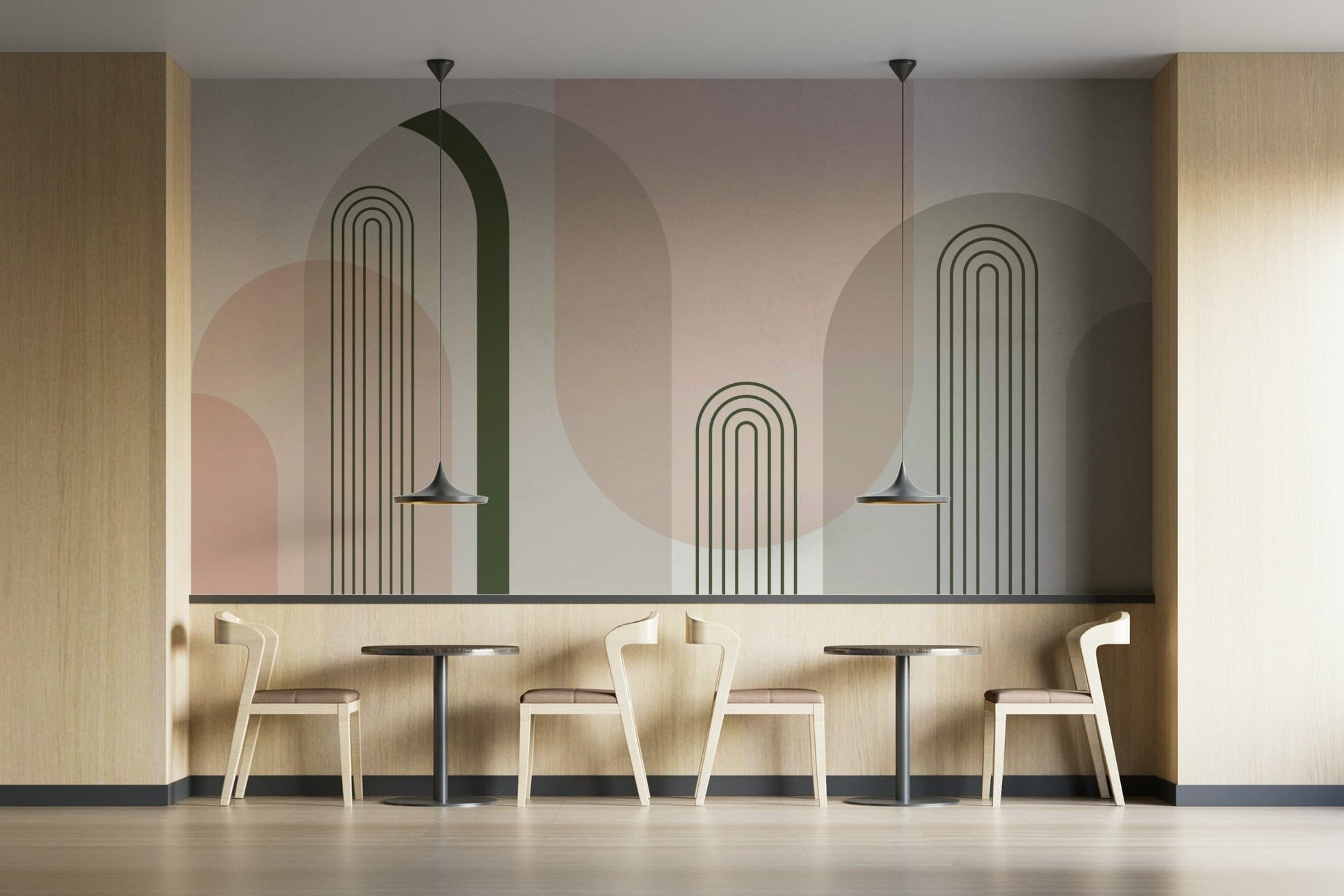 The colors are soft, muted tones of beige, cream, and gray.

