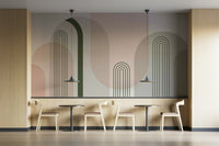 The colors are soft, muted tones of beige, cream, and gray.

