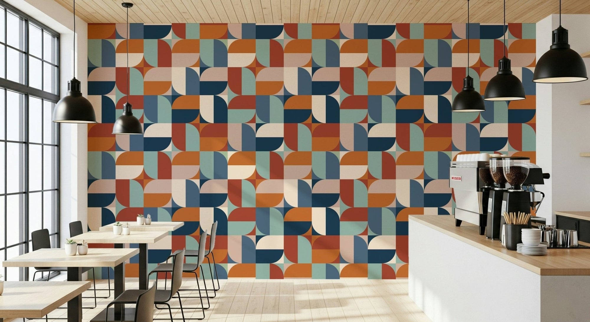 Modern curves wallpaper in retro tones