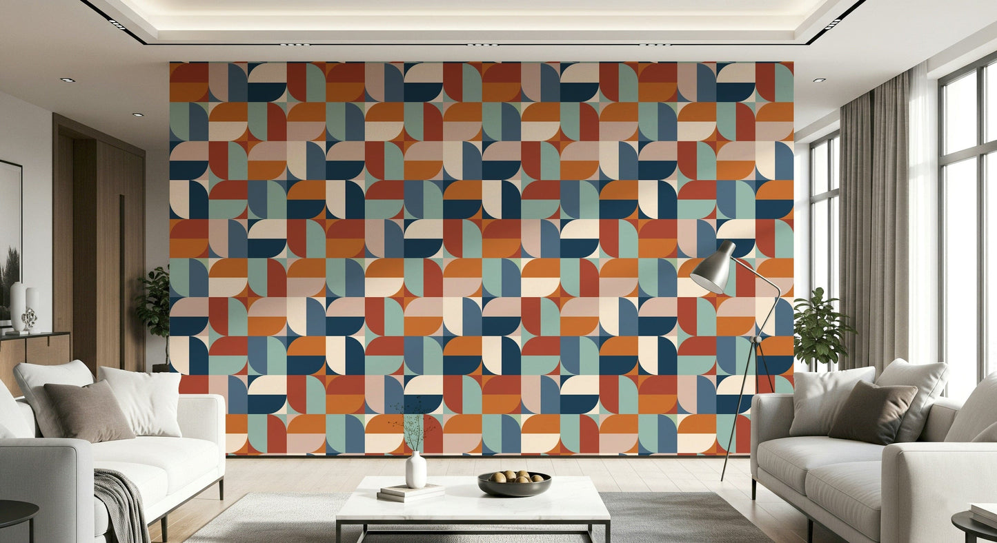 Diverse color quadrants. Modern Curves paper Abstract style interior finish.