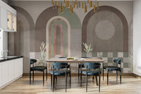 Muted color abstract arch mural for interiors
