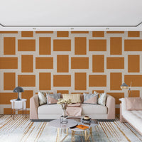 Modern Geometric Color Block Terracotta Cream Wallpaper⁠