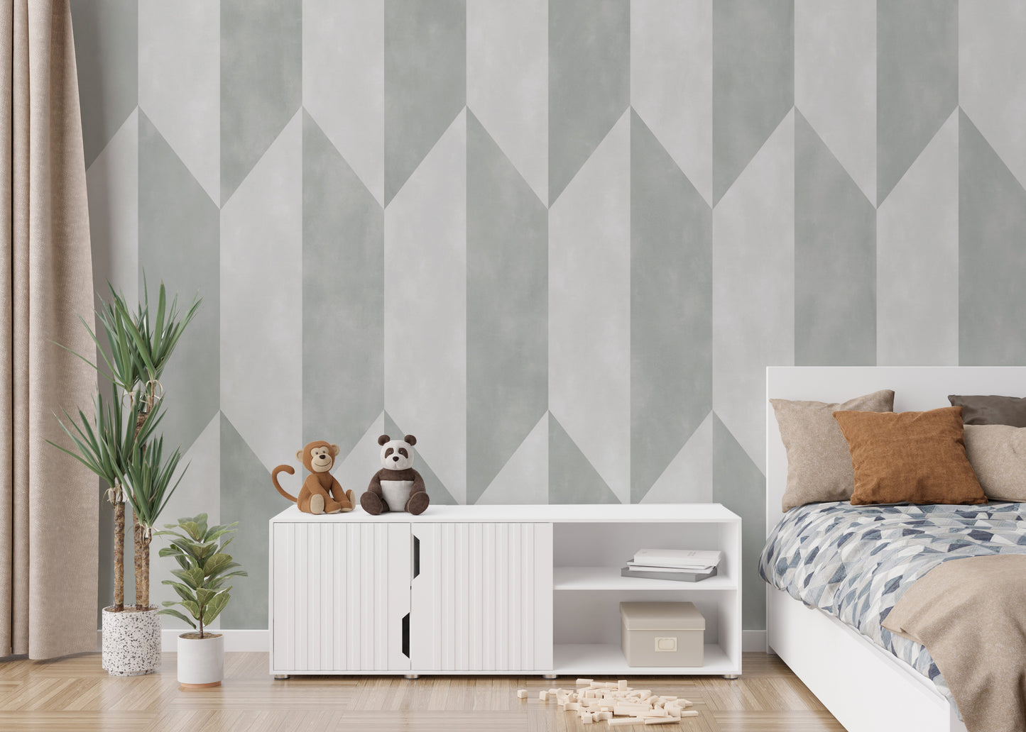 Chic gray geometric wallpaper for living room walls

