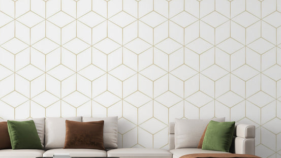Modern Hexagonal Geometric wallpaper shown as a full feature wall that highlights the design